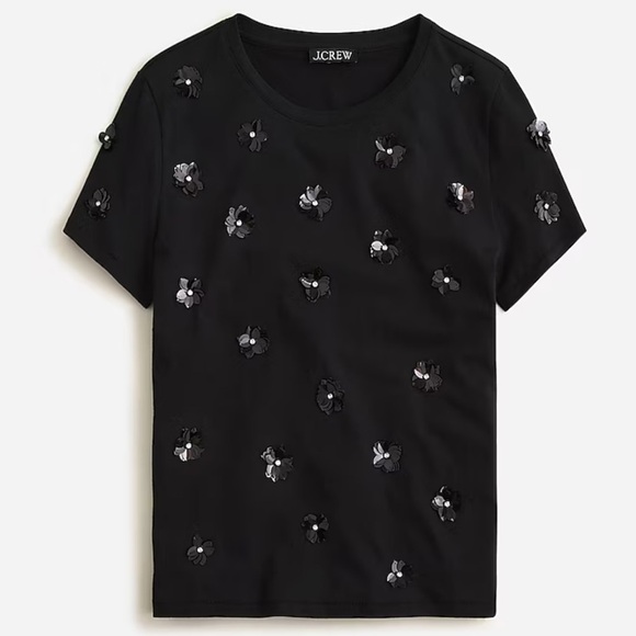 J crew Embellished sequin flower T-shirt - Picture 1 of 2